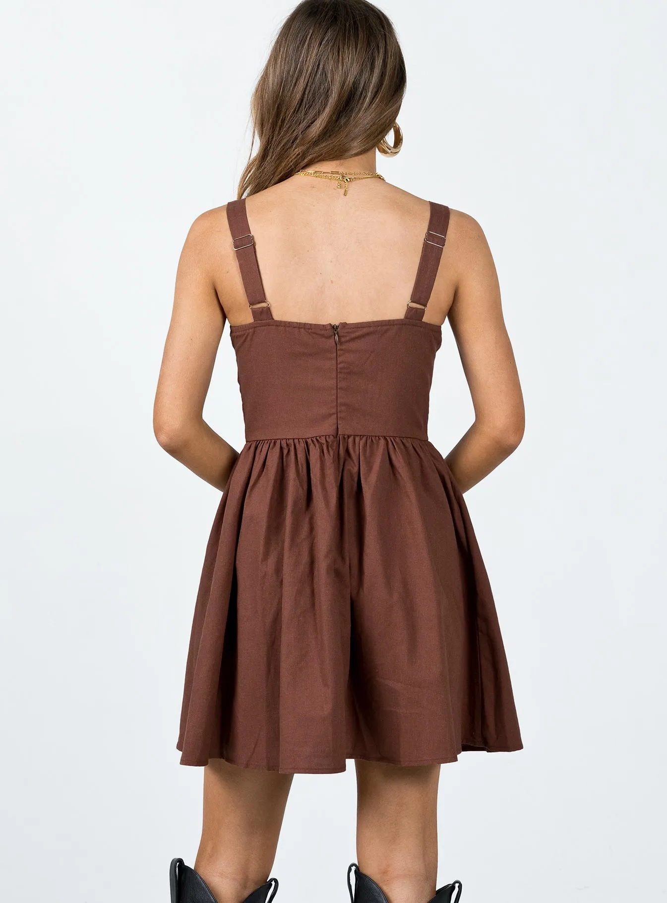 Telka Mini Dress Brown Open Design Poised Vibe