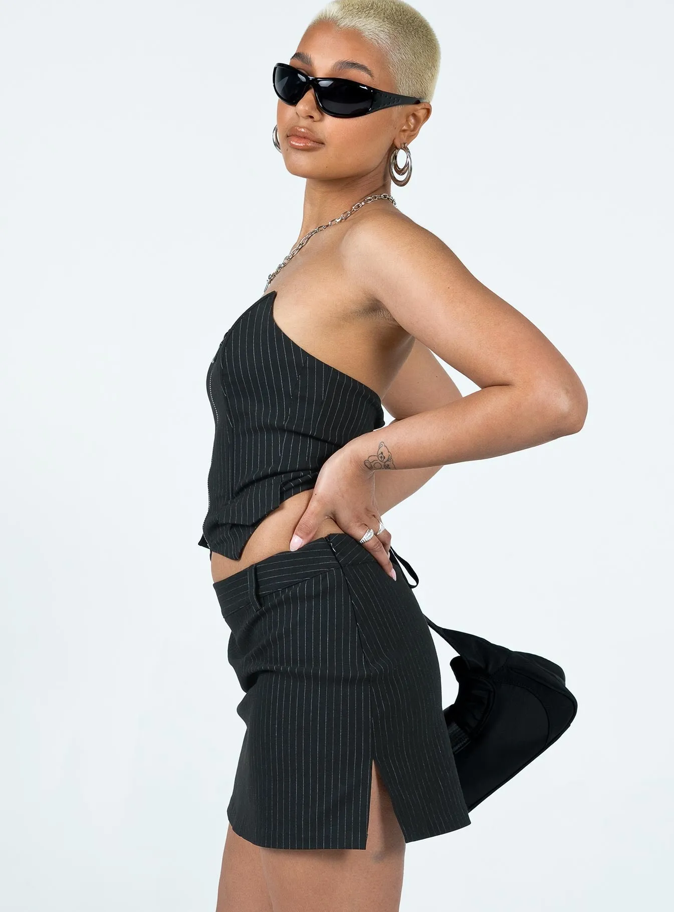 Prepped To Prime Skirt Black Pinstripe Patchwork Design Soft Touch