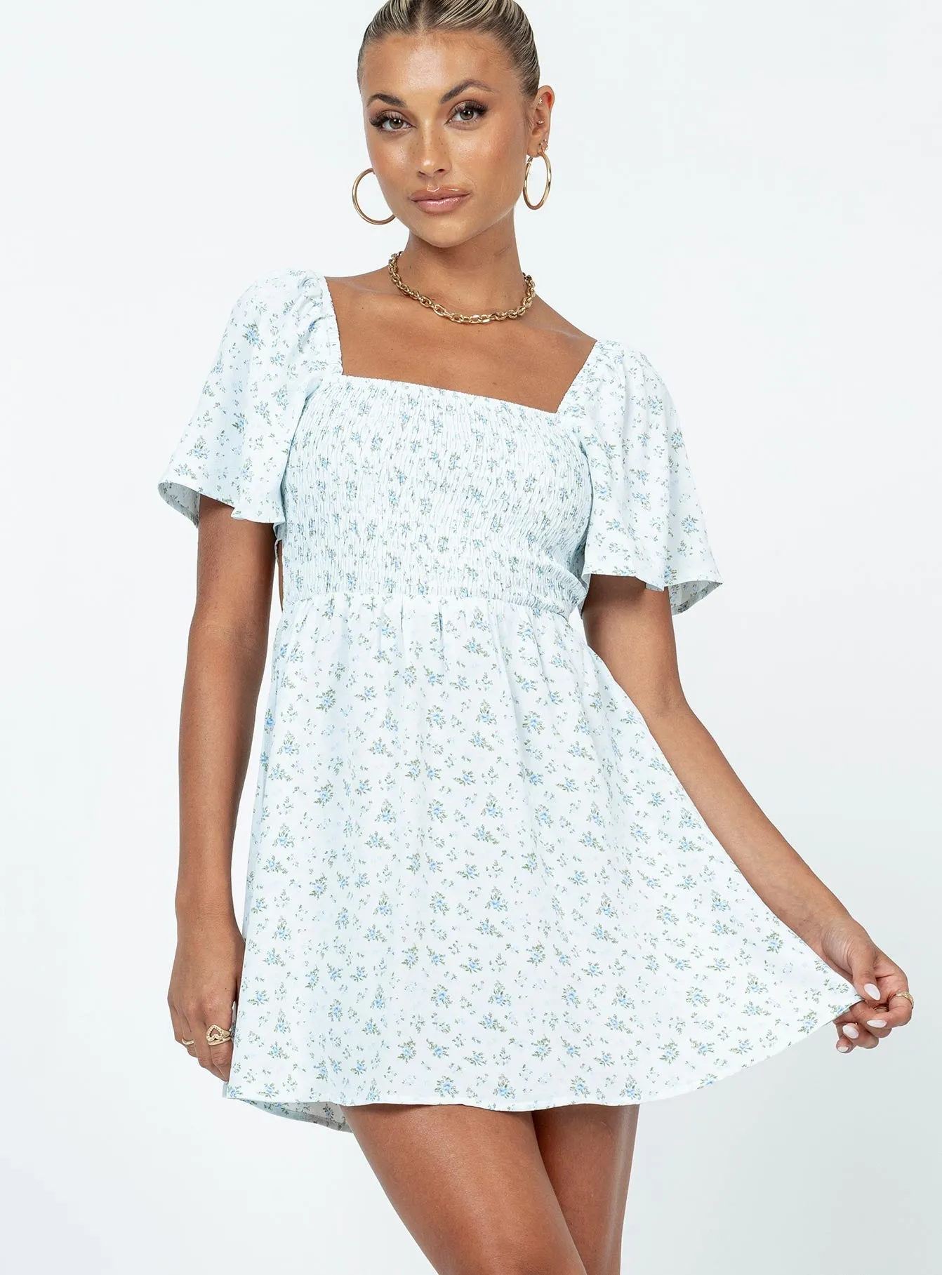 Summer Nights Mini Dress Blue Floral Pure Fit