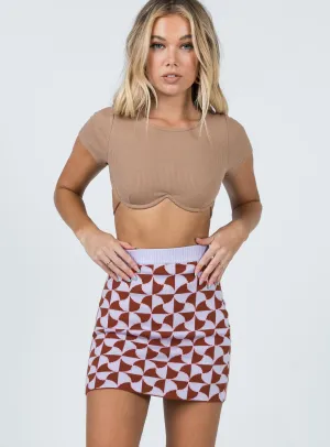 Renee Retro Tile Mini Skirt Purple Patchwork Design Neat Finish