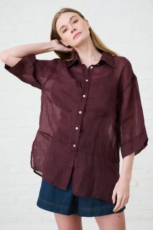Soft Shirt in Chocolate Rami Flexible Ribbed Neckline Temperature Regulating