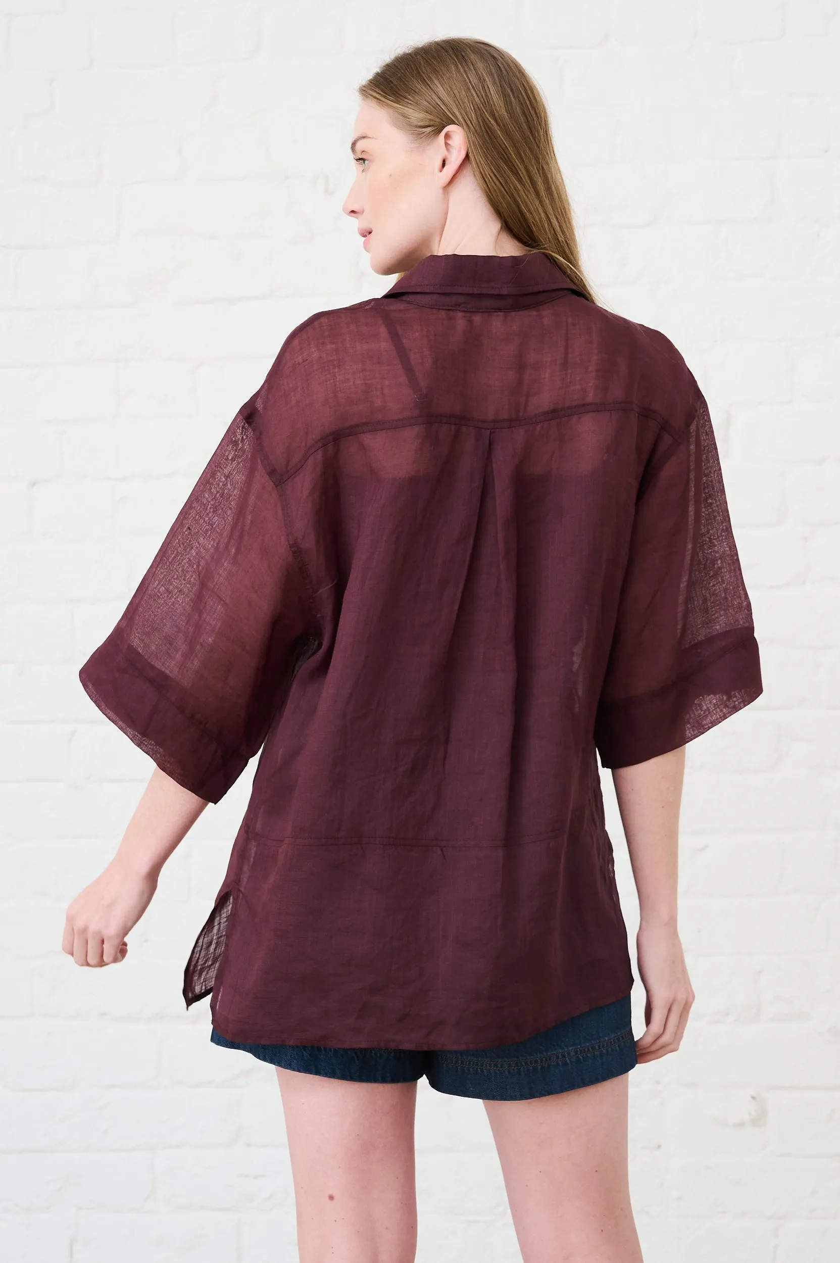 Soft Shirt in Chocolate Rami Sustainable Fibers Layered Collar