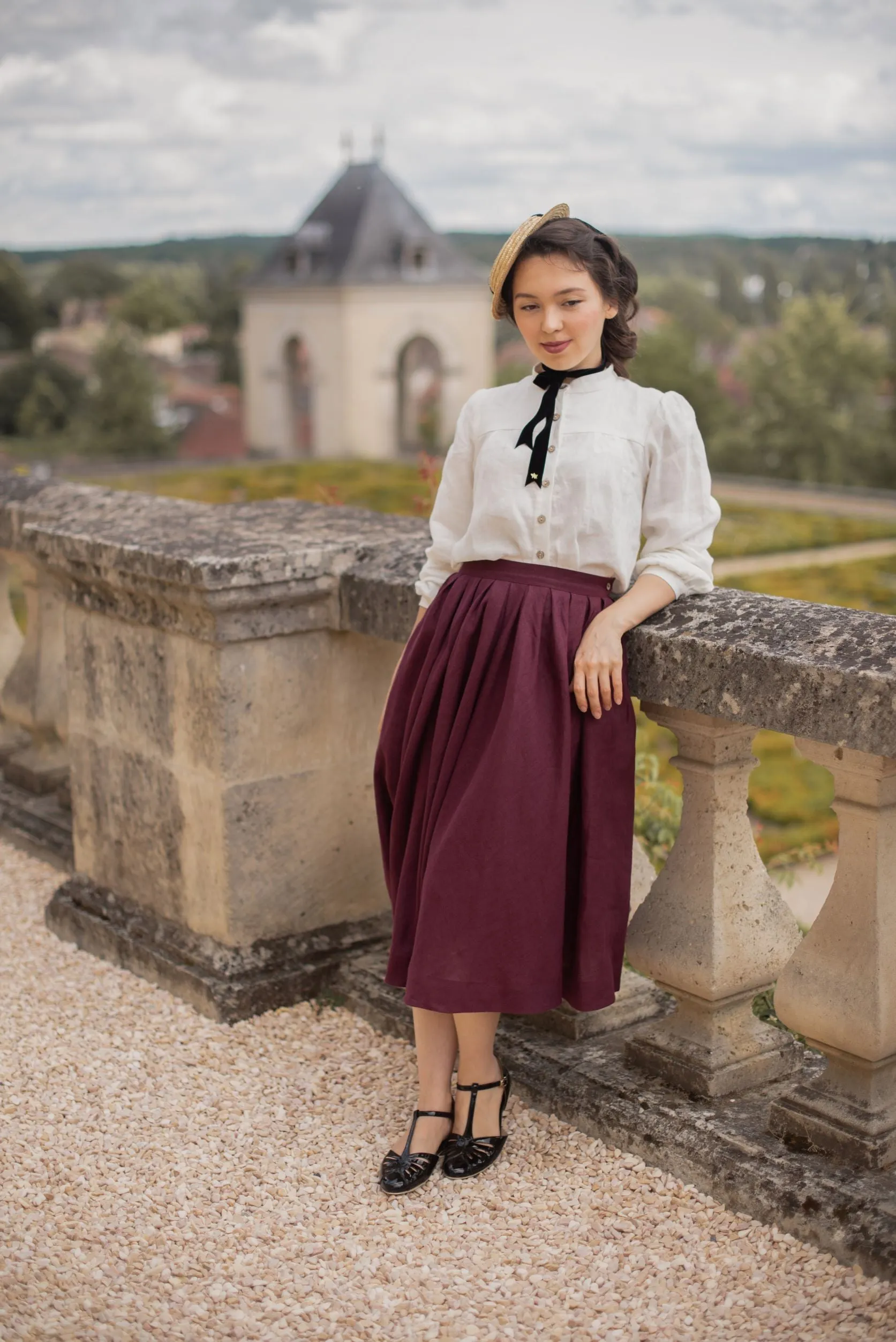 Double Layer Statement Color Jo Linen Skirt