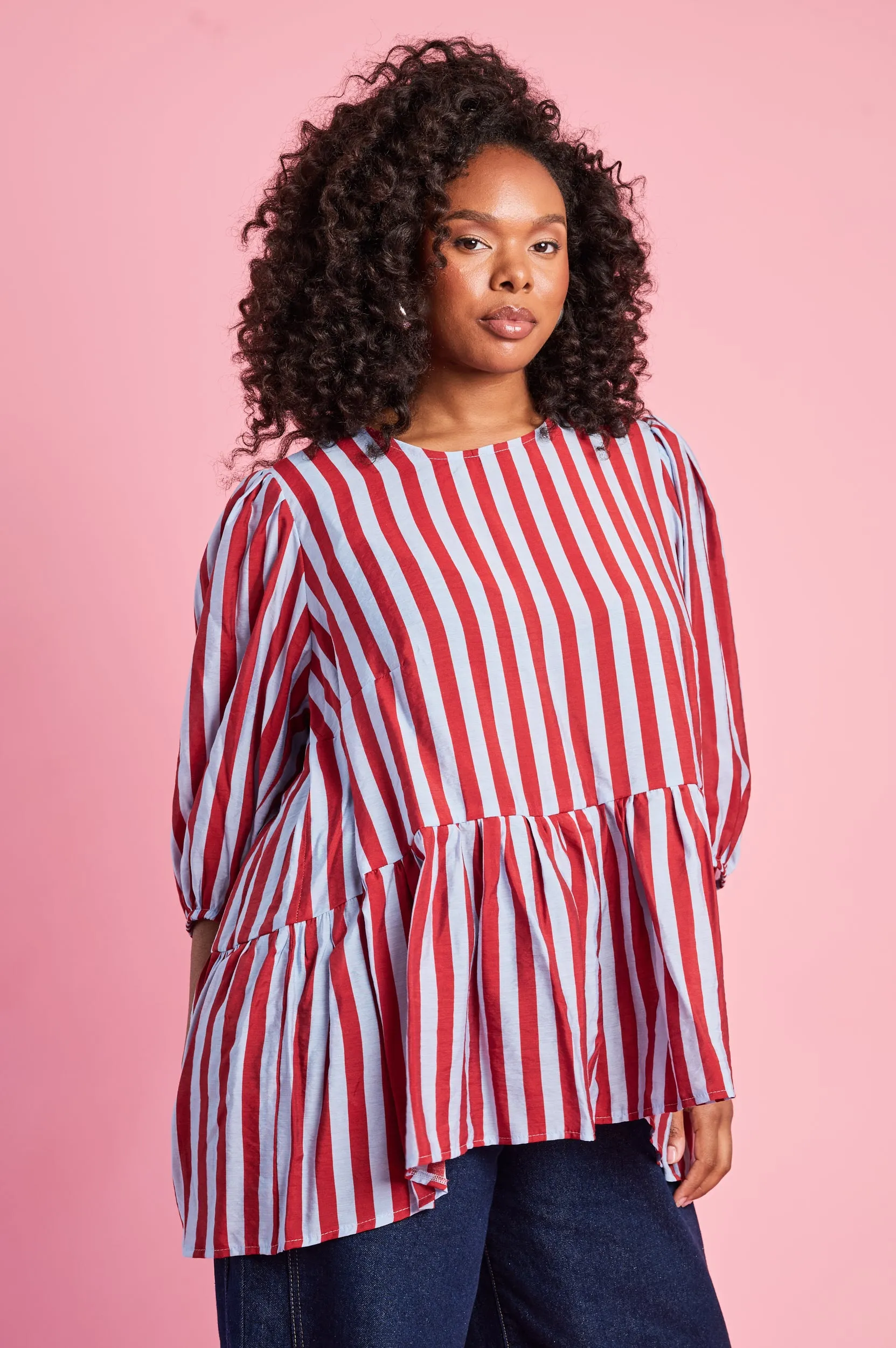Oversized Peplum Blouse in Stripe quick-drying