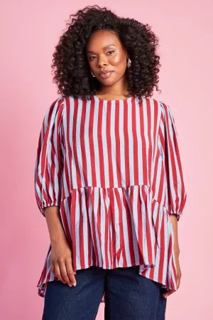 Versatile Trend Oversized Peplum Blouse in Stripe