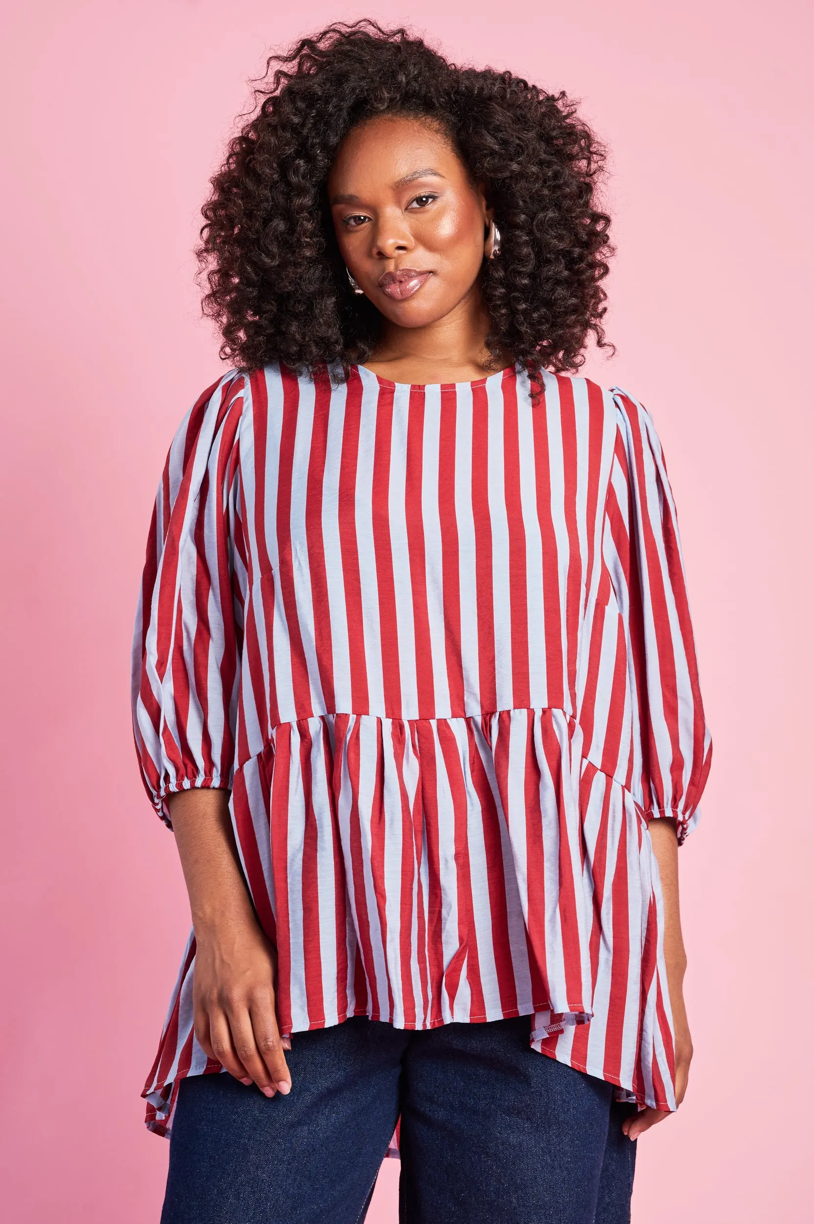 Versatile Trend Oversized Peplum Blouse in Stripe