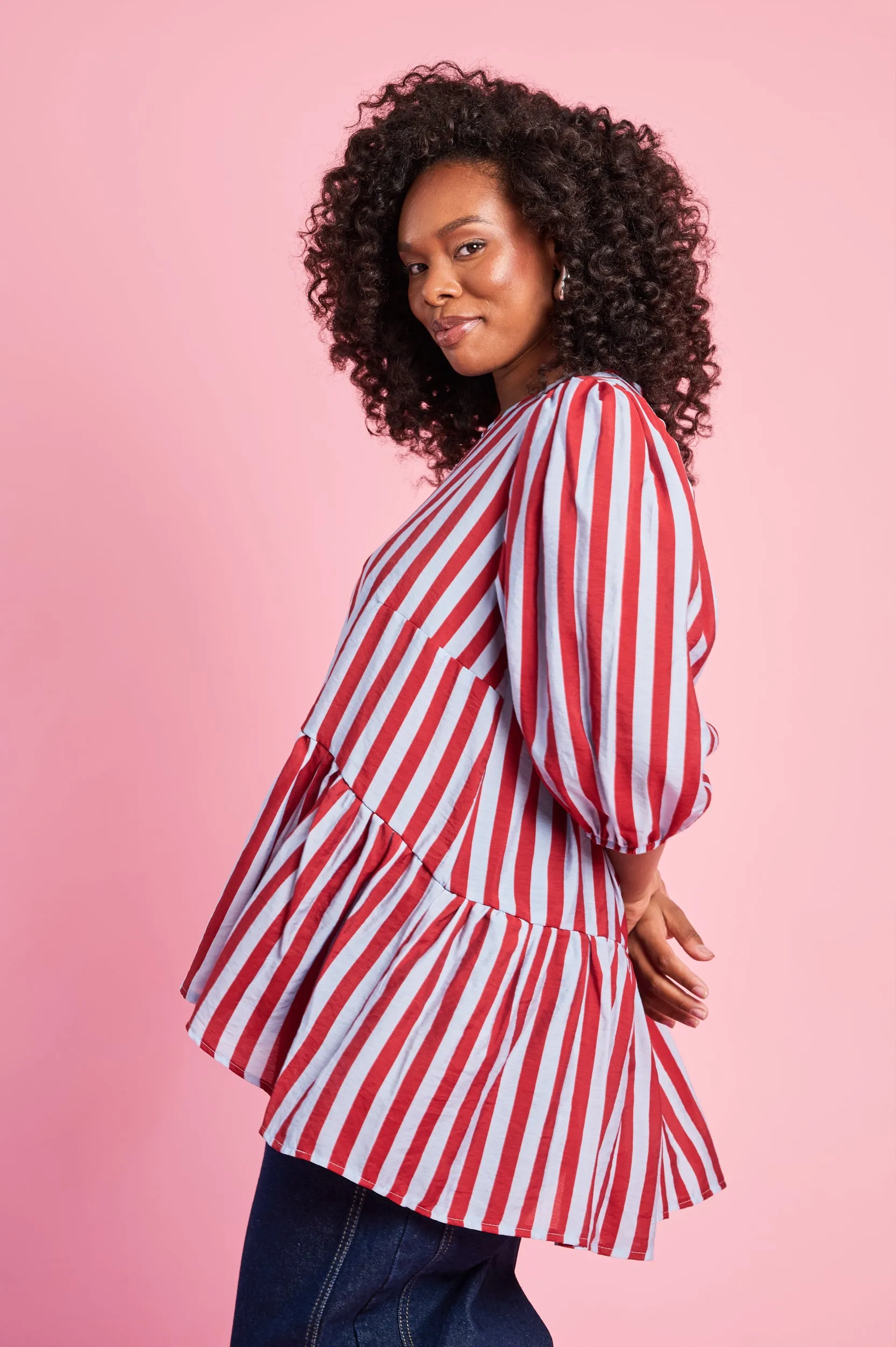 Oversized Peplum Blouse in Stripe Fit For Comfort