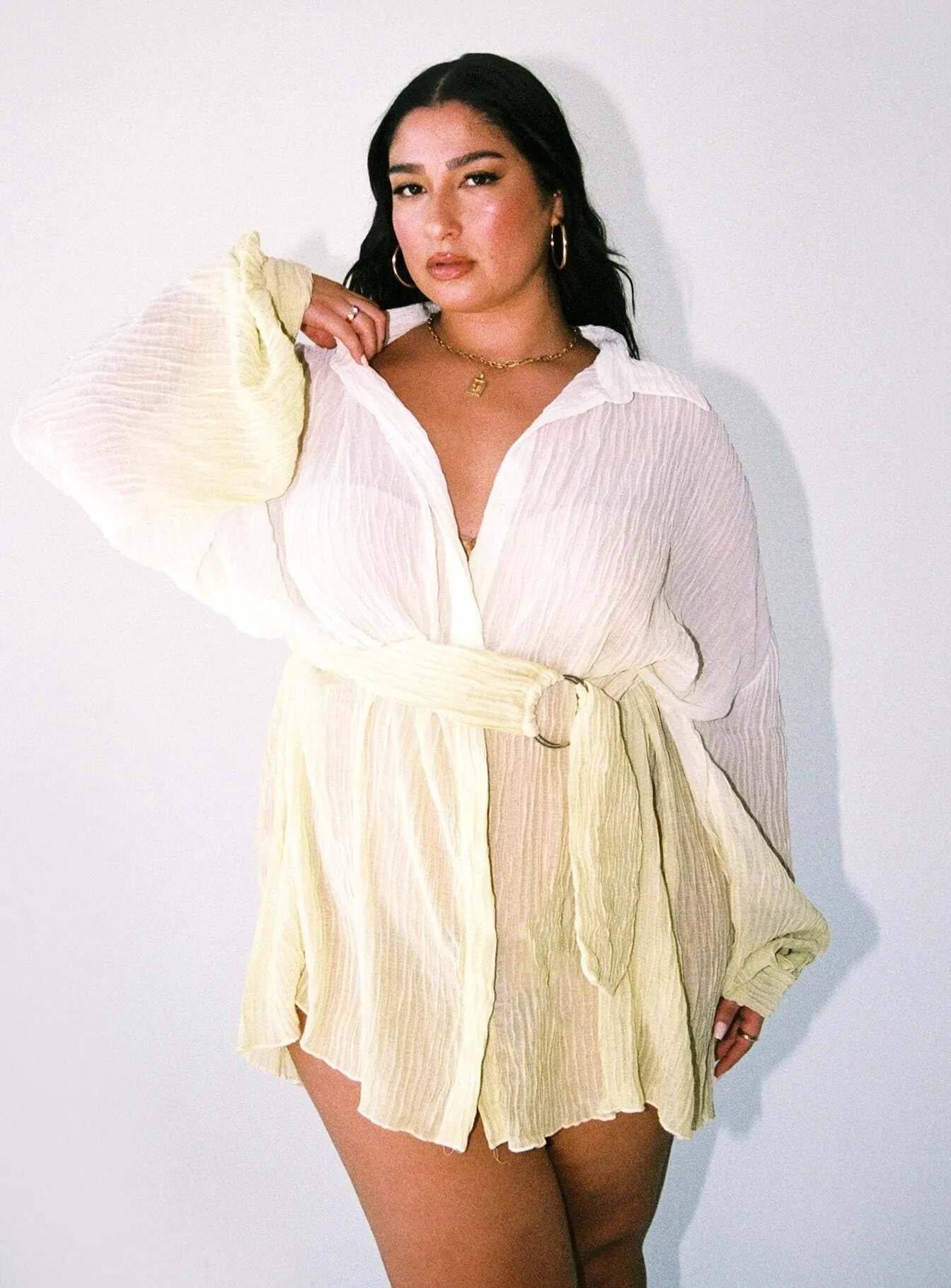 Tune In Shirt Dress Green Curve Soft Waist Modern Finish