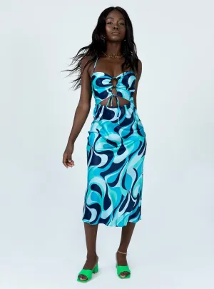Mayia Midi Dress Blue Multi Edgy Look
