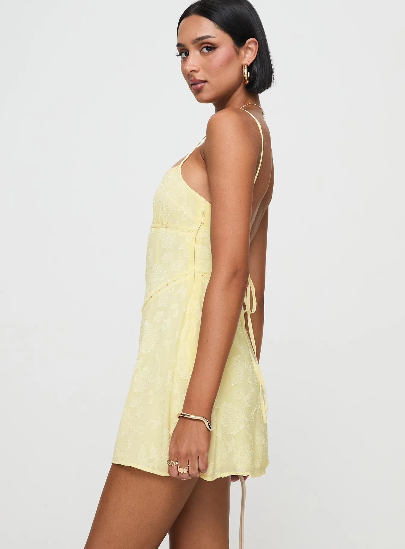 South Of France Mini Dress Yellow Fashion Option Textured Look