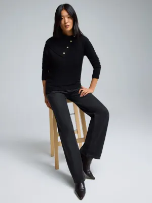 Split Neck Sweater With Button Details Eco Friendly Fibers Fall Outfit