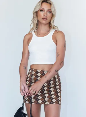 Motel Ima Skirt Argyle Brown Easy Fashion