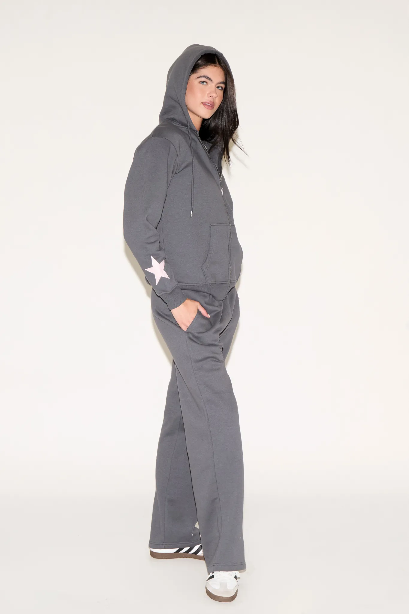 Generic STARS ON SLEEVE ZIP UP HOODED SWEATSHIRT