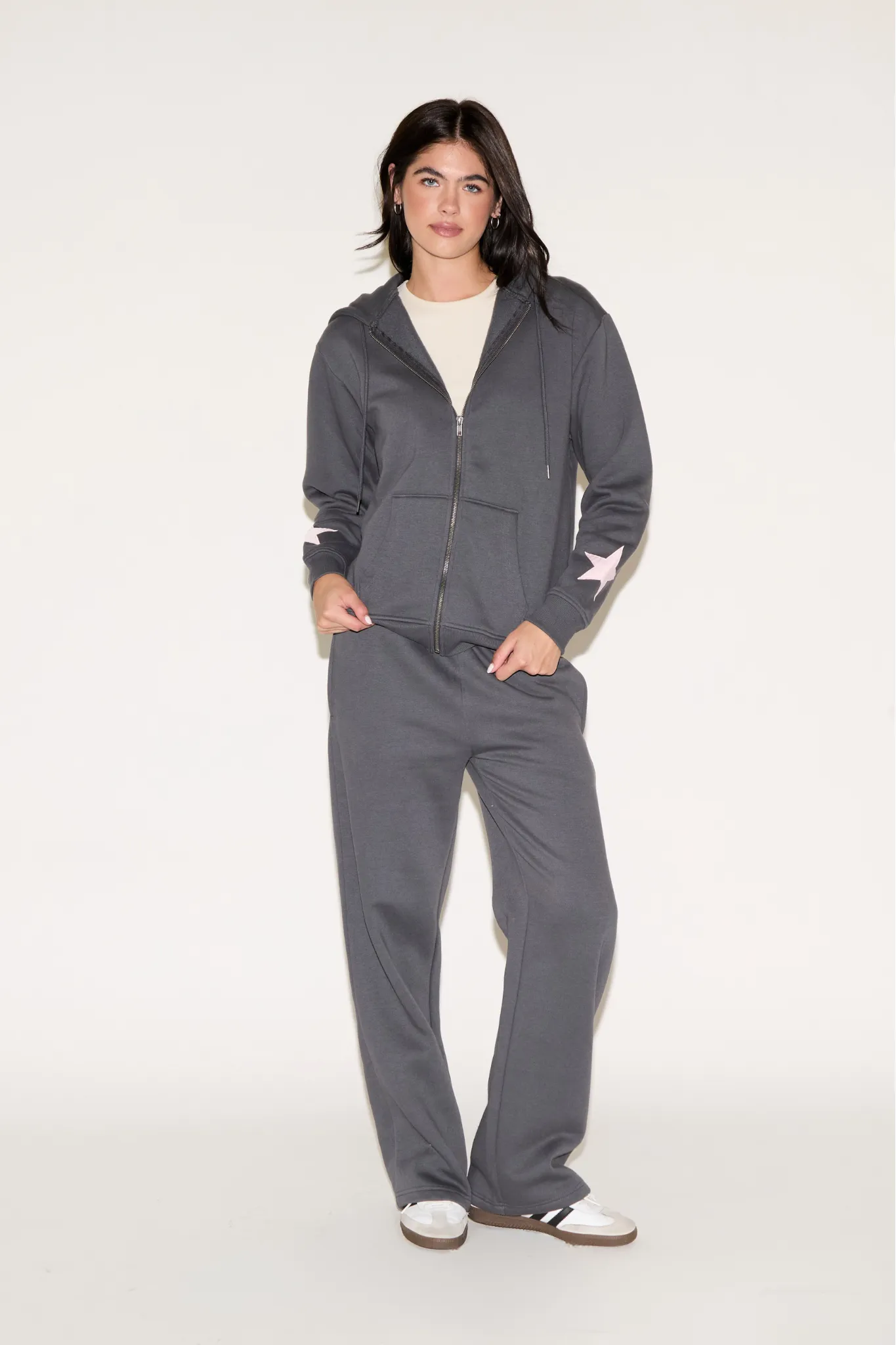 STARS ON SLEEVE ZIP UP HOODED SWEATSHIRT quick-drying