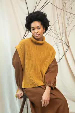 Kanon Recycled Wool Knitted Vest in Ochre Marl ElasticWaistband CompactKnit
