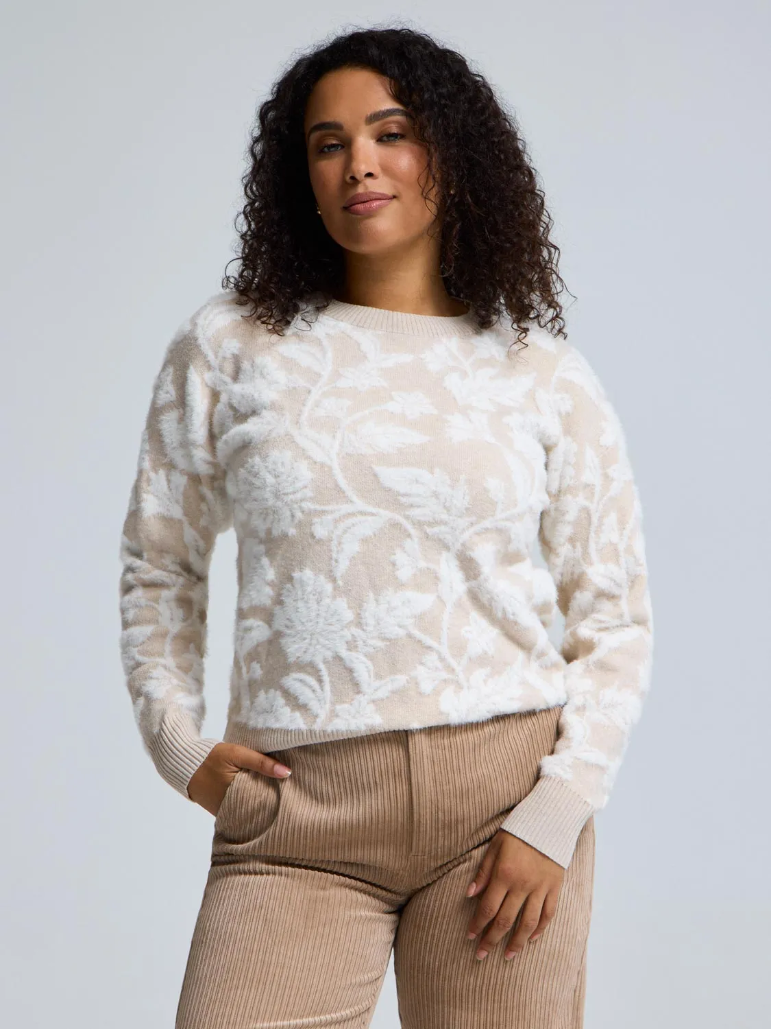 Fabric Softener Compatibility Chart Floral Jacquard Fuzzy Sweater