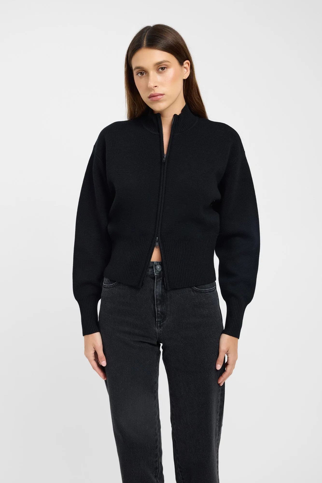 Tonal Stitching Detail Smooth zipper closure Dalton Zip Cardigan