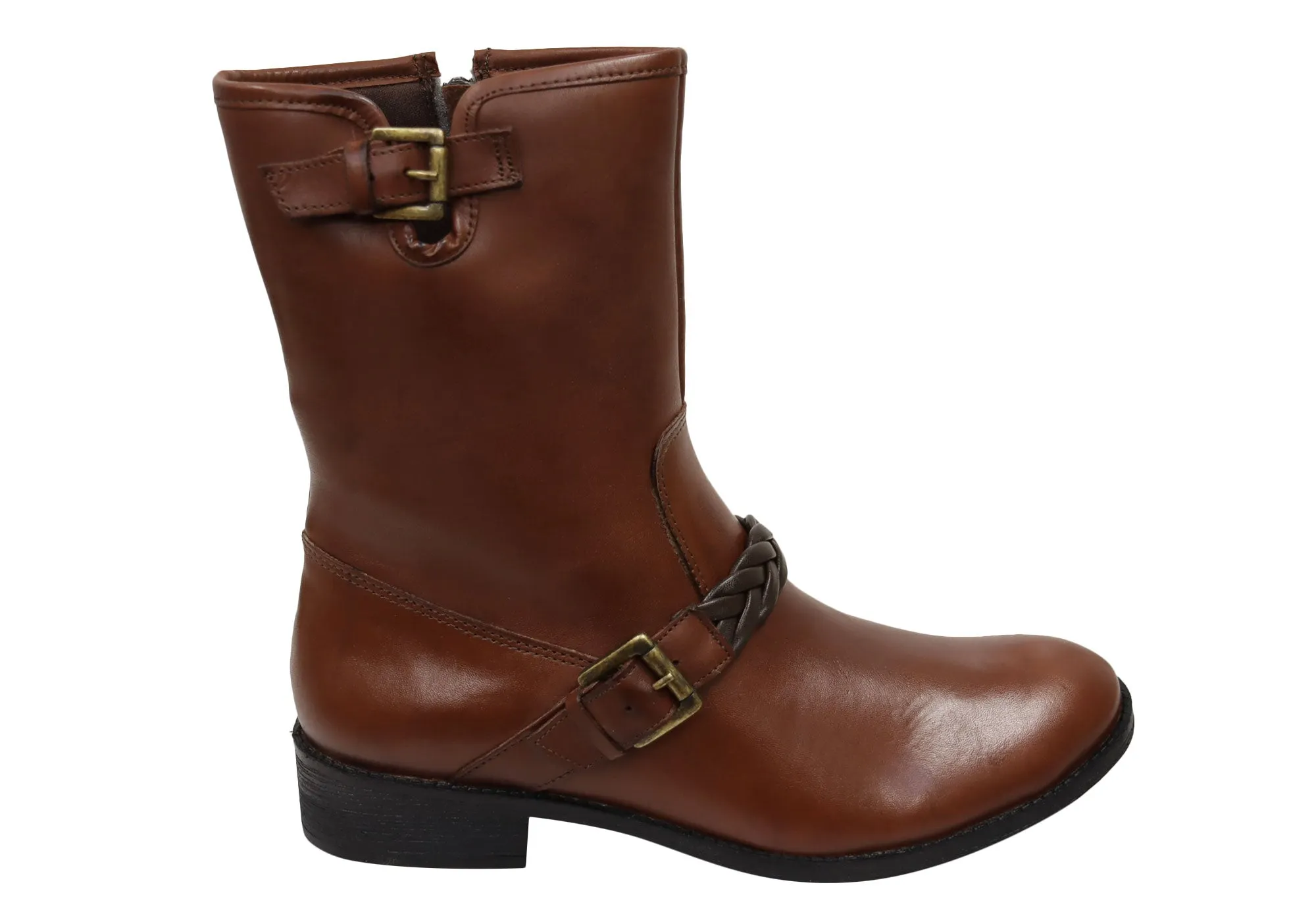 Via Paula Betty Womens Comfort Brazilian Leather Mid Calf Boots Steel Toe