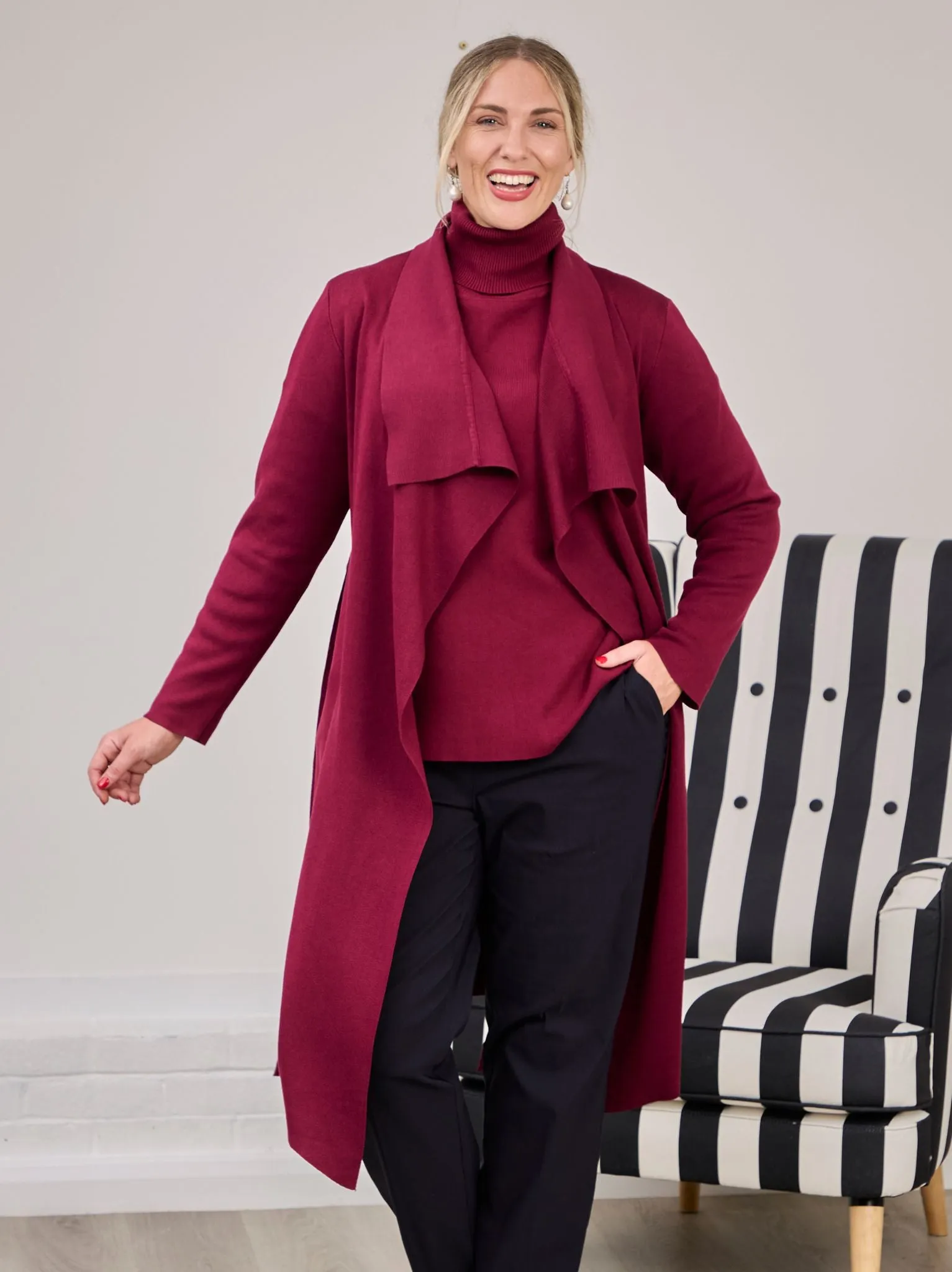 Carly Knitted Cardigan - Burgundy Simple Classic EcoFriendly Textile