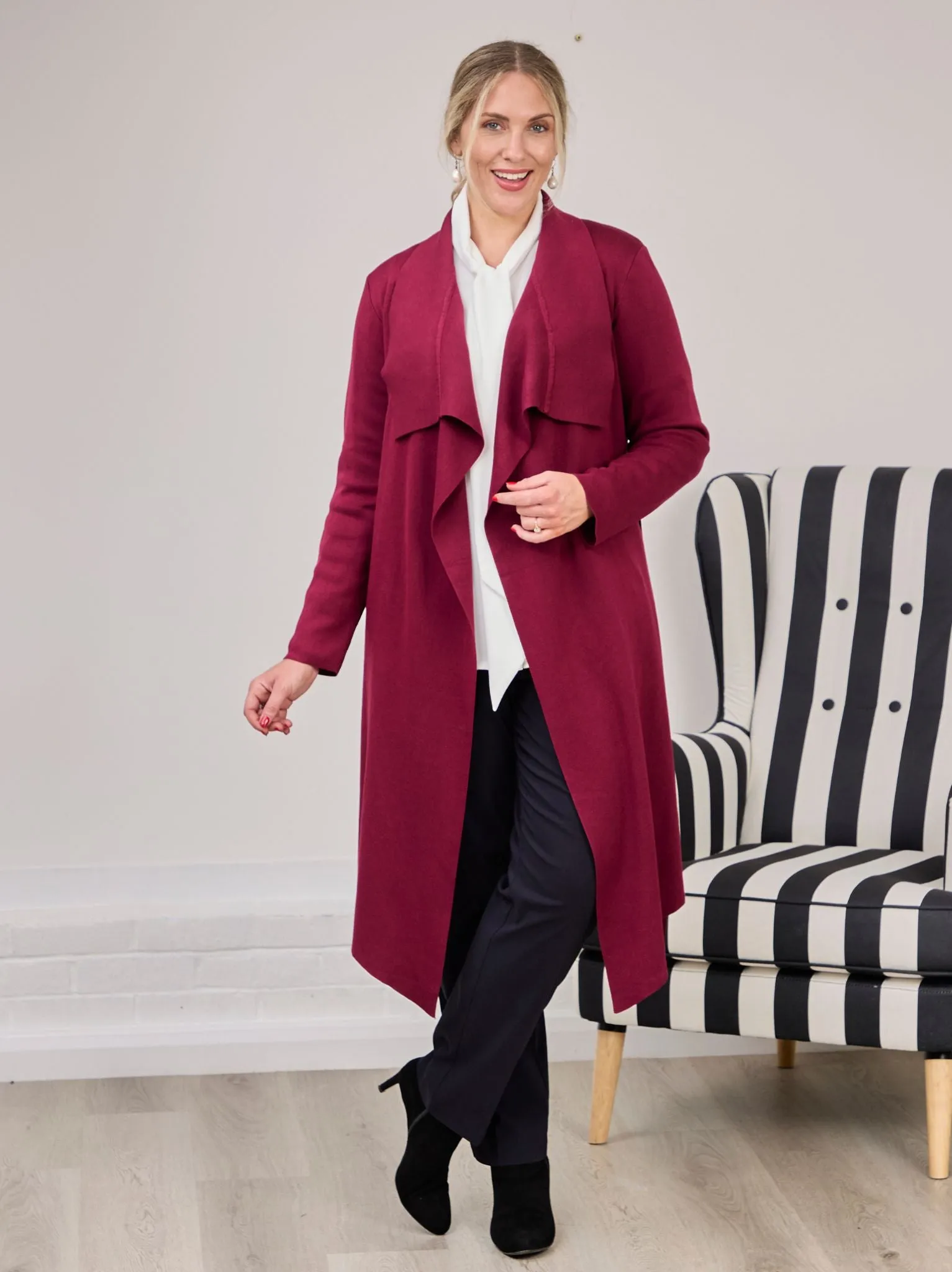 Cold Weather Carly Knitted Cardigan - Burgundy