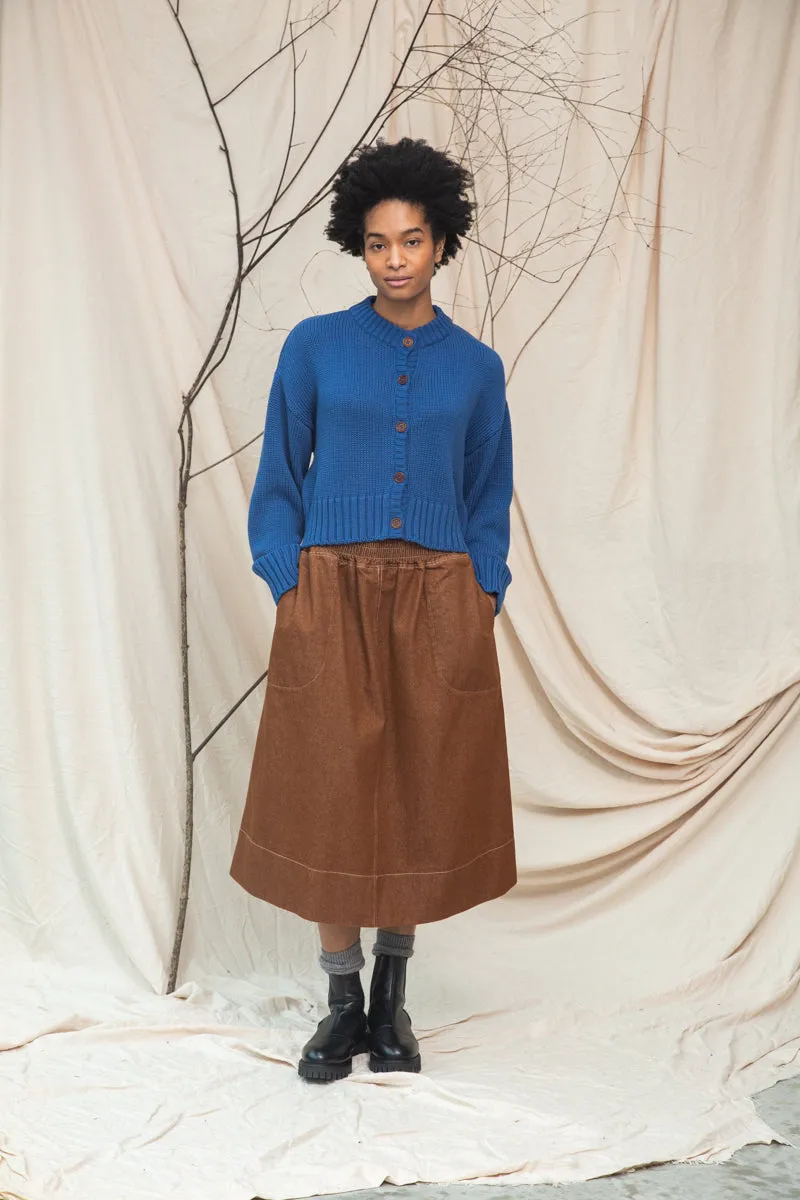 Sugi Organic Cotton Knitted Cardigan in Ink Blue Relaxed Wear Outdoor Jacket