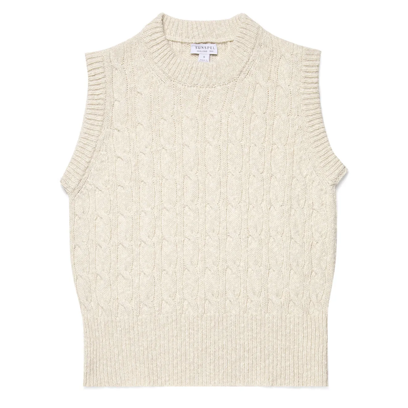 Sunspel Womens Cable Knit Vest Ecru UPF Protection Sustainable Material