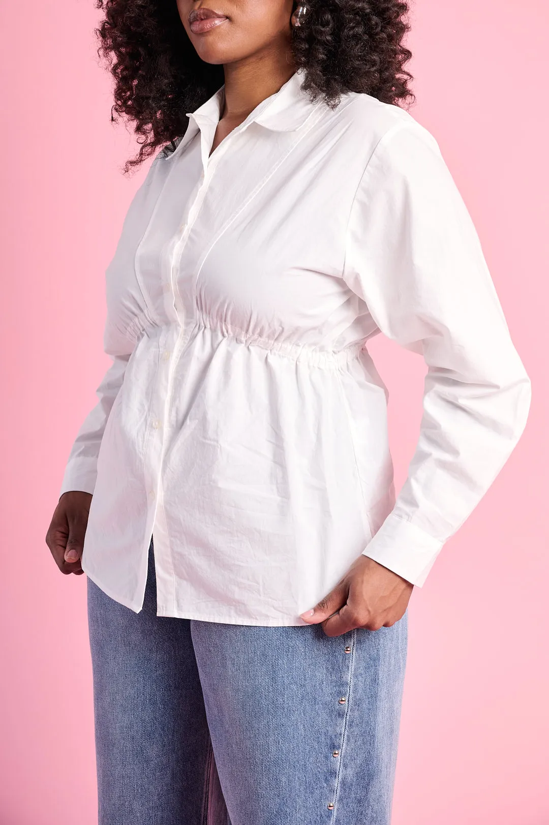 Versatile Comfort Ruched Empire Cotton Shirt in Milk