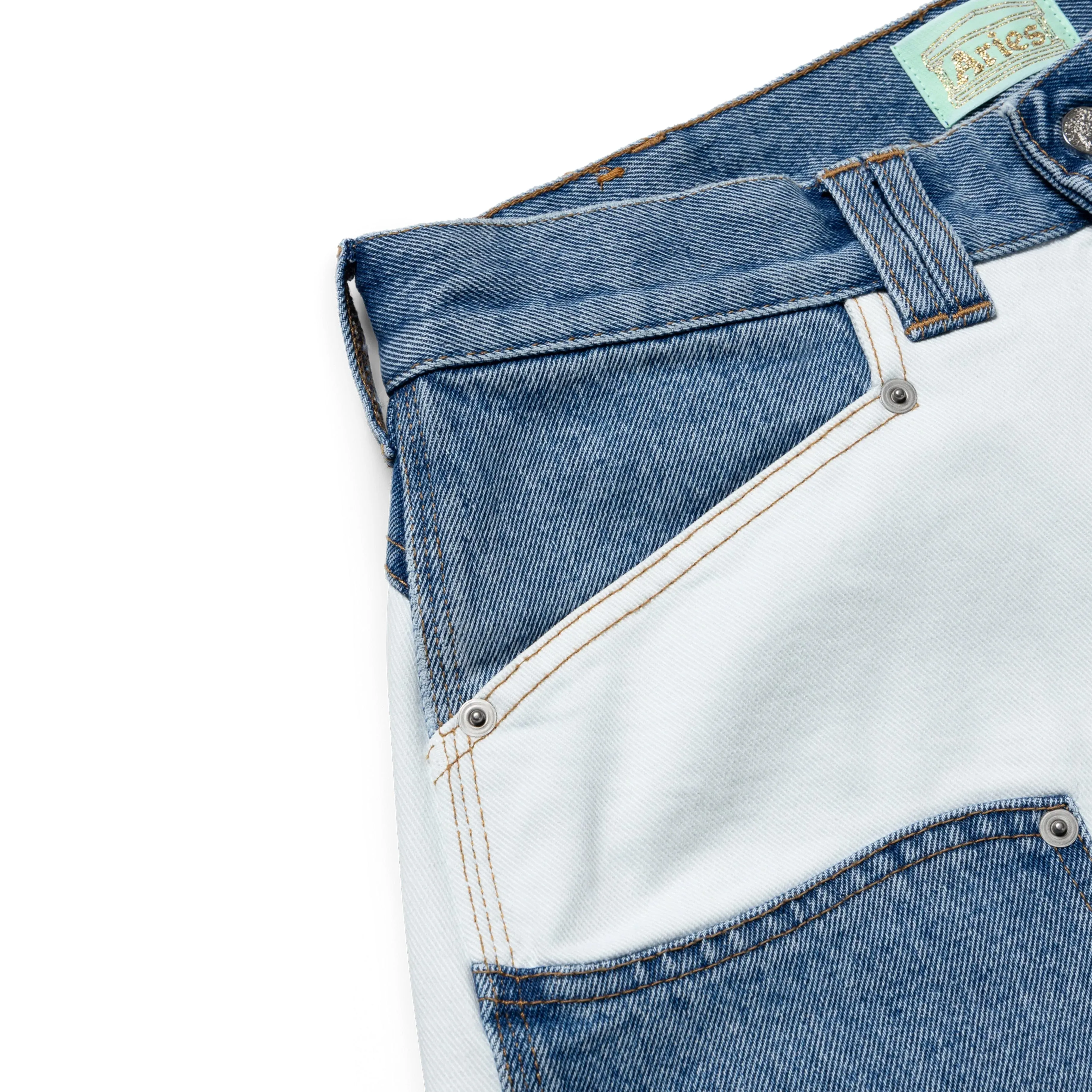 Aries Womens Patchwork Western Carpenter Jeans Blue / White Breathable mesh design No Ride Up