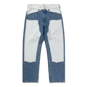 Aries Womens Patchwork Western Carpenter Jeans Blue / White Flexibility Built-In Breathable Comfort Design