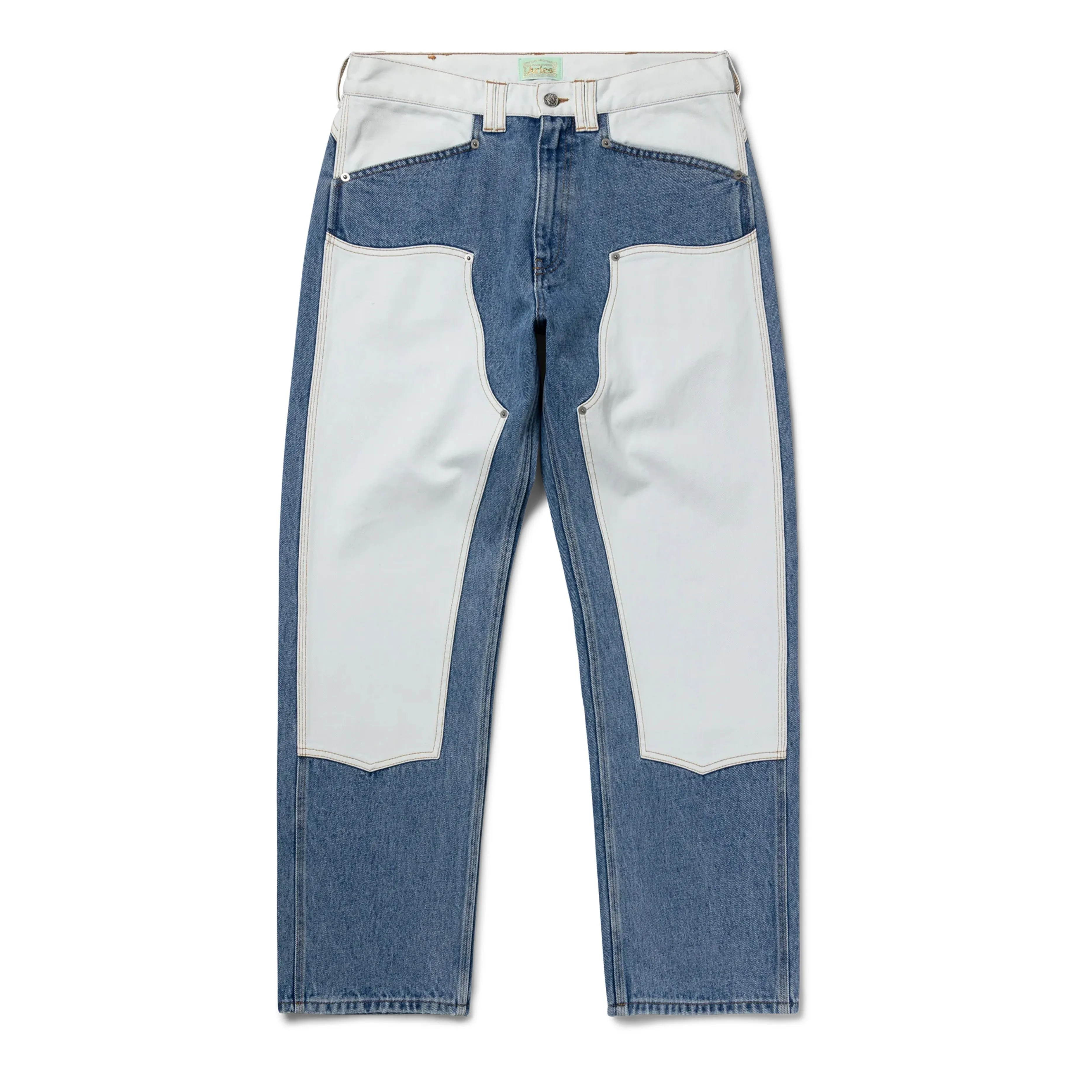 Aries Womens Patchwork Western Carpenter Jeans Blue / White Flexibility Built-In Breathable Comfort Design