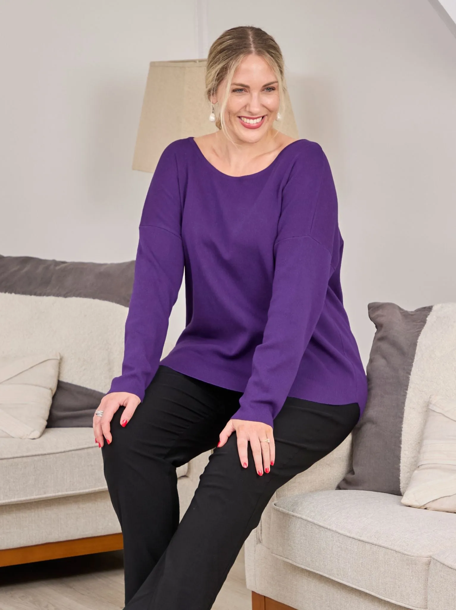Mette Knitted Jumper - Purple Crisp Texture Fade Resistant Dye