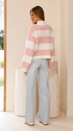 Dante Knitted Sweater - White / Pink Stripe Just Right