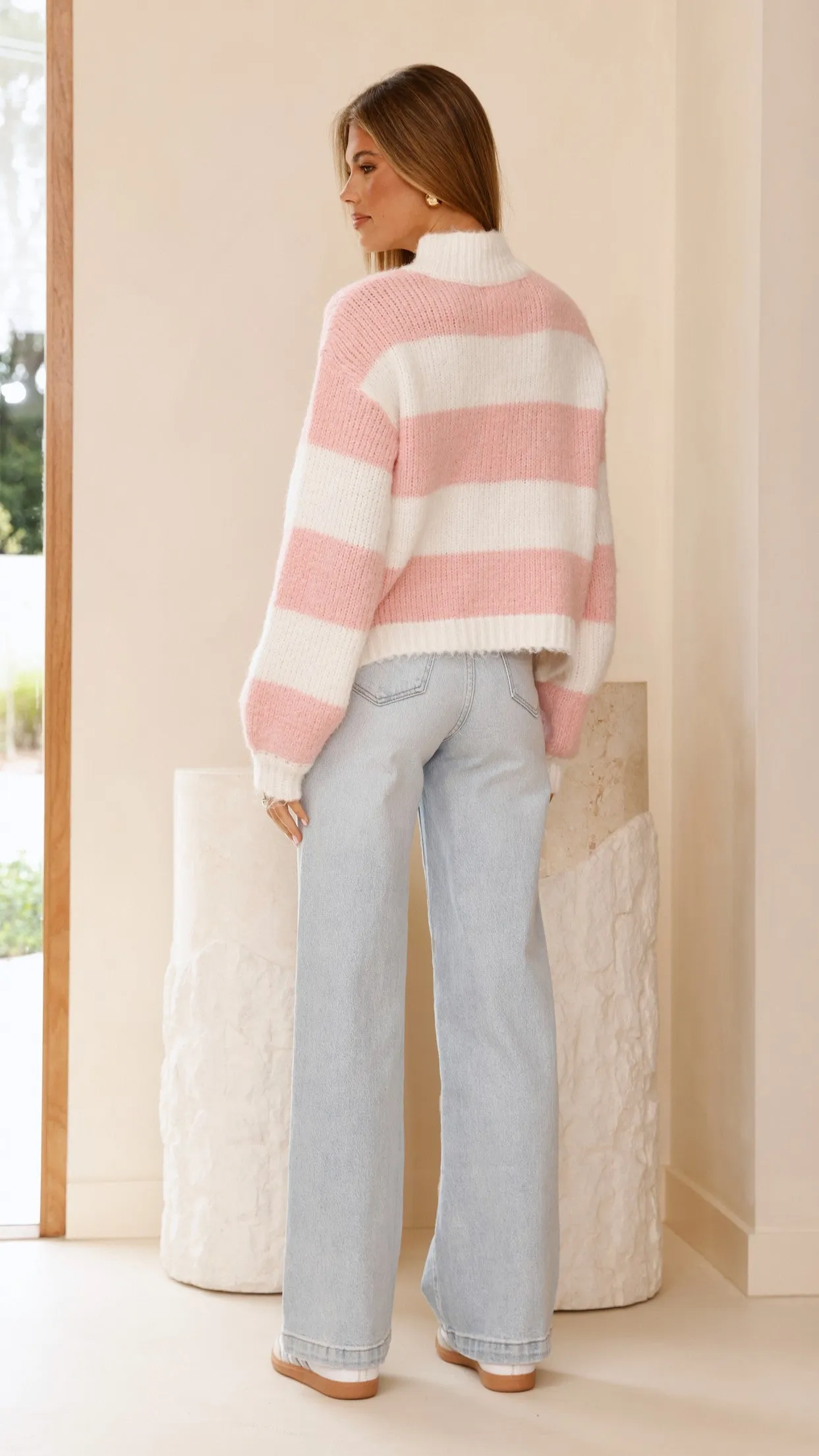 Dante Knitted Sweater - White / Pink Stripe Just Right