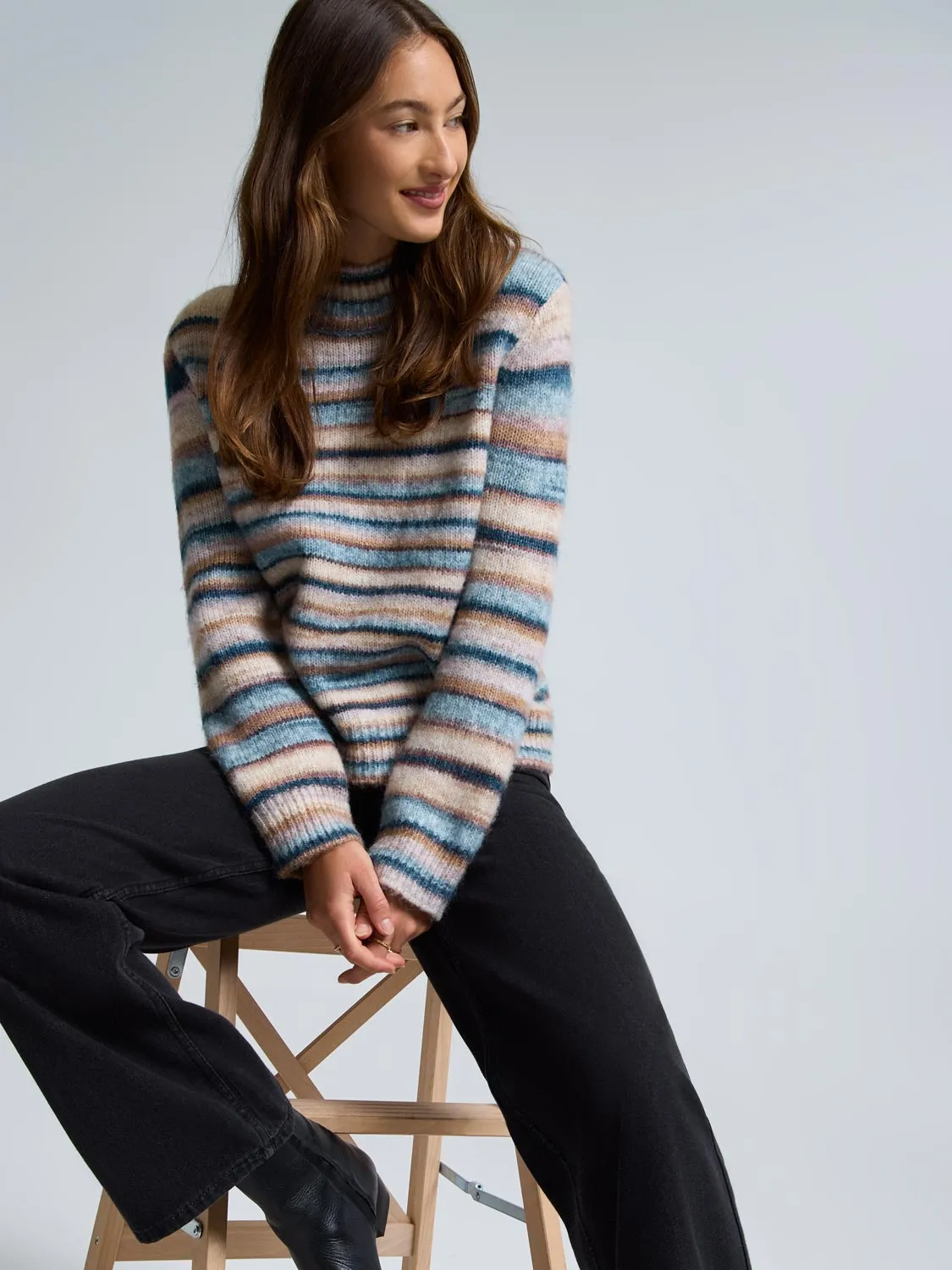 Striped Mock Neck Sweater Low Maintenance