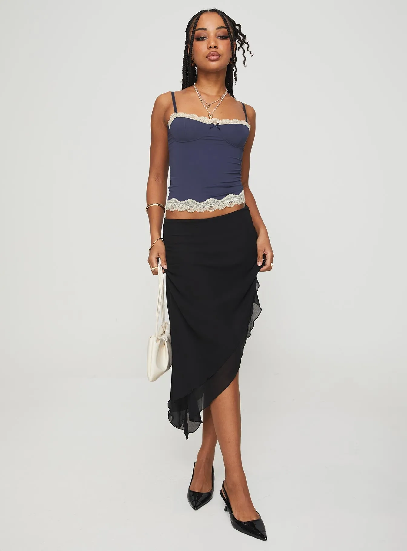 Canaan Asymmetrical Midi Skirt Black Double Layer Construction