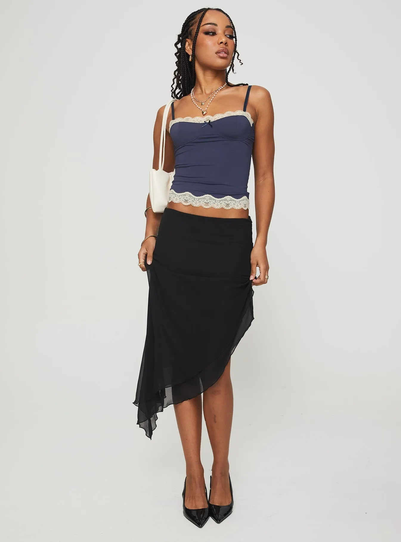 Canaan Asymmetrical Midi Skirt Black Performance Wear Structured Shape