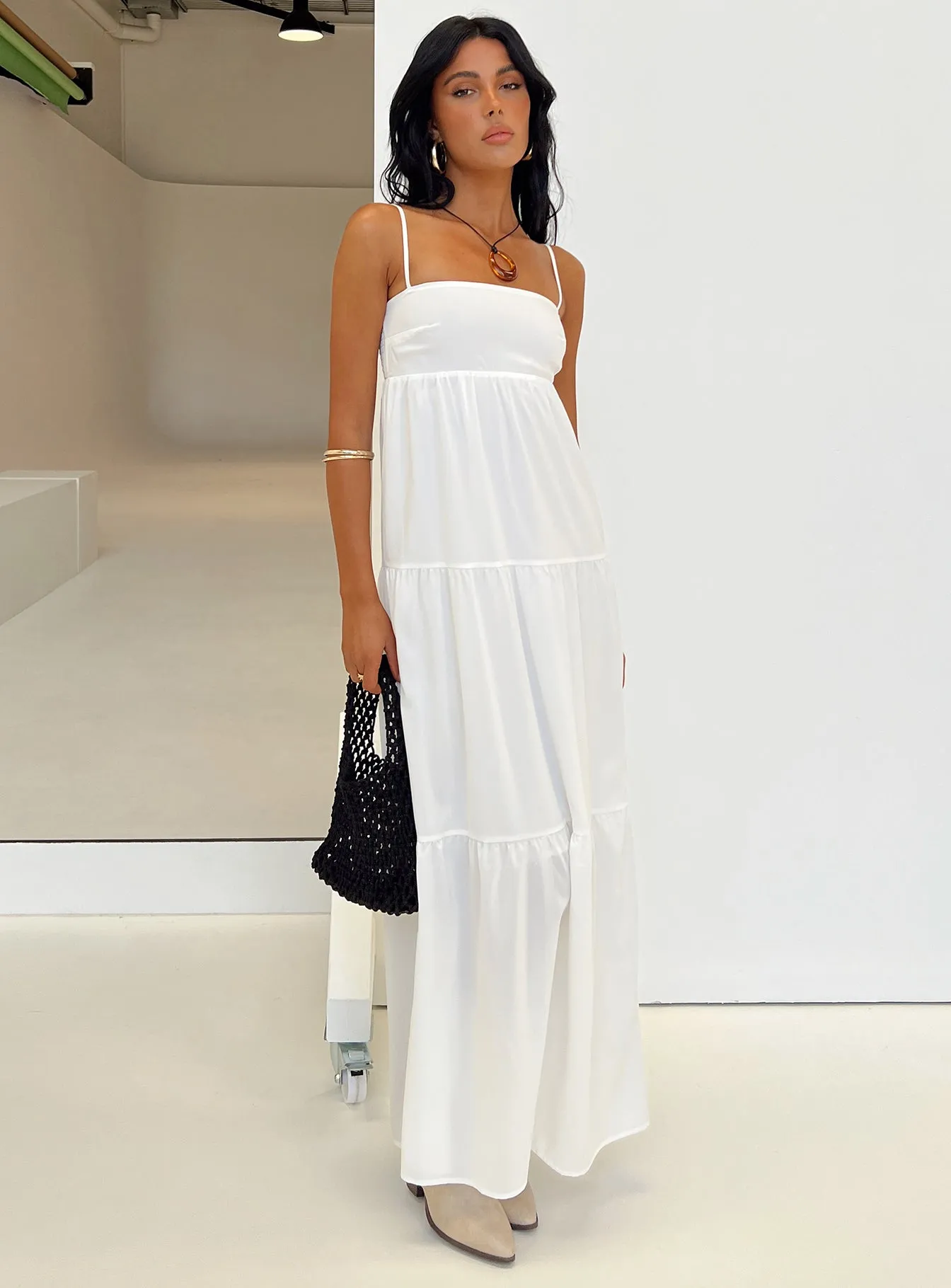 Euro Touch Edgy Layers Warrego Maxi Dress White