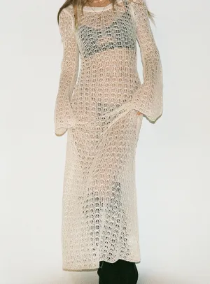 Margarida Crochet Maxi Dress Beige Stylish Design Dinner Outfit