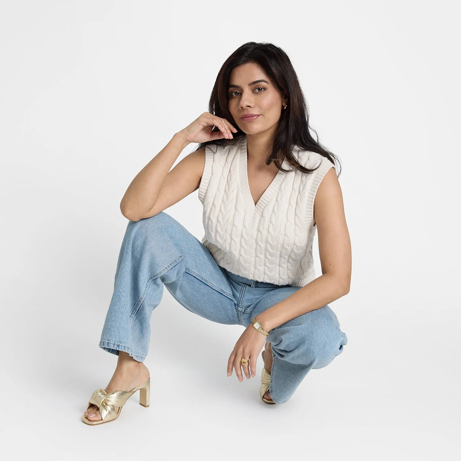 Velma Sandal Heel | Gold Leather High Style Open Toe