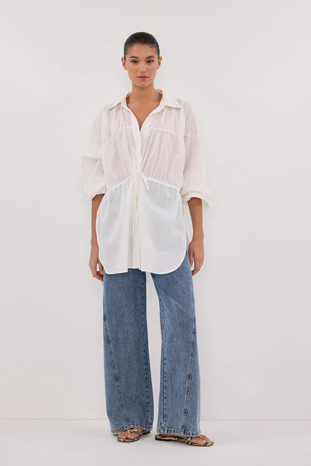 FLOYCE WHITE LINEN LONG SLEEVE TOP Soft and Flexible