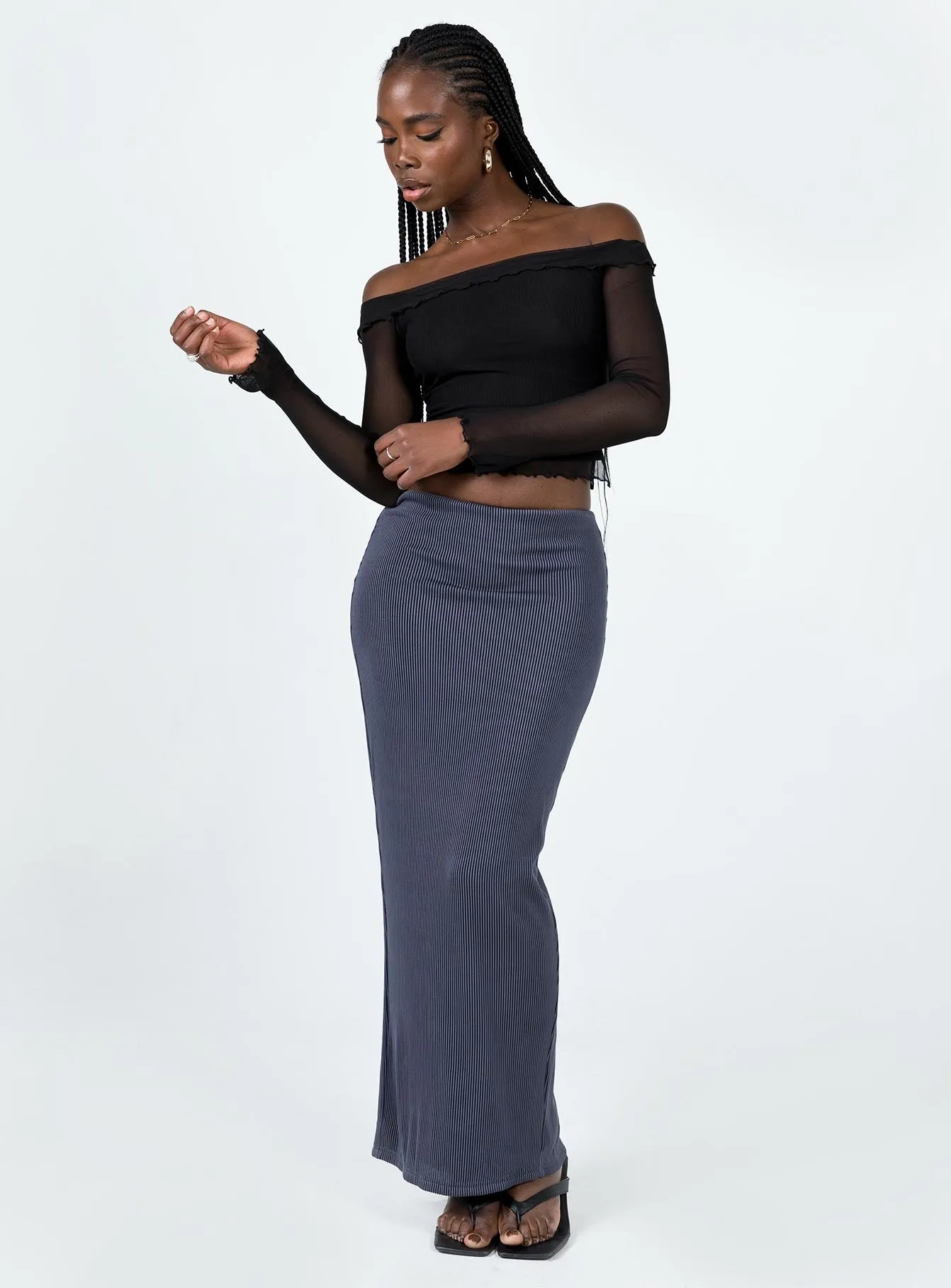 Salte Maxi Skirt Slate Delicate Texture