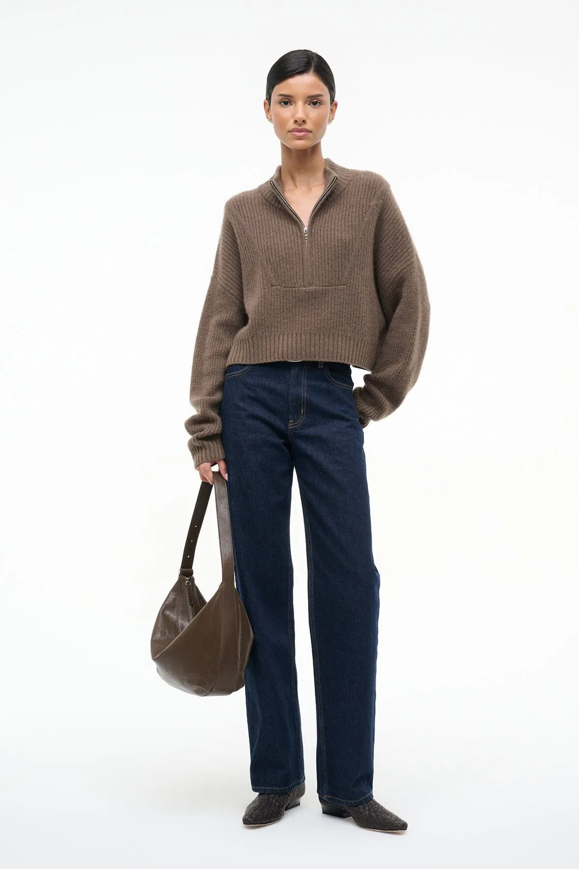 CASHMERE CROPPED HAMPTON SWEATER | TRUFFLE MultiDirectional Flexibility Thermal Regulation Layer