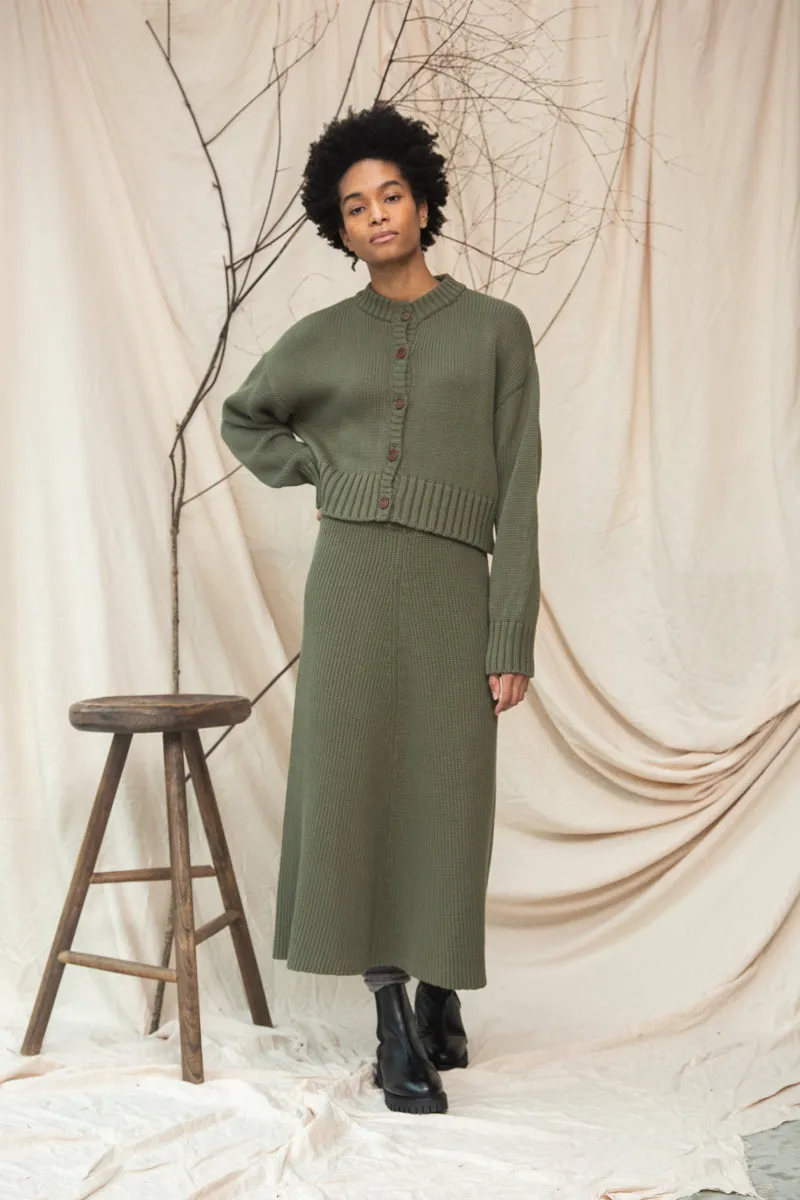 Global Cool Sugi Organic Cotton Knitted Cardigan in Soft Khaki