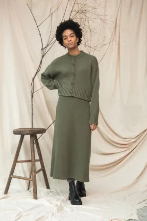 Sugi Organic Cotton Knitted Cardigan in Soft Khaki Stone Glow