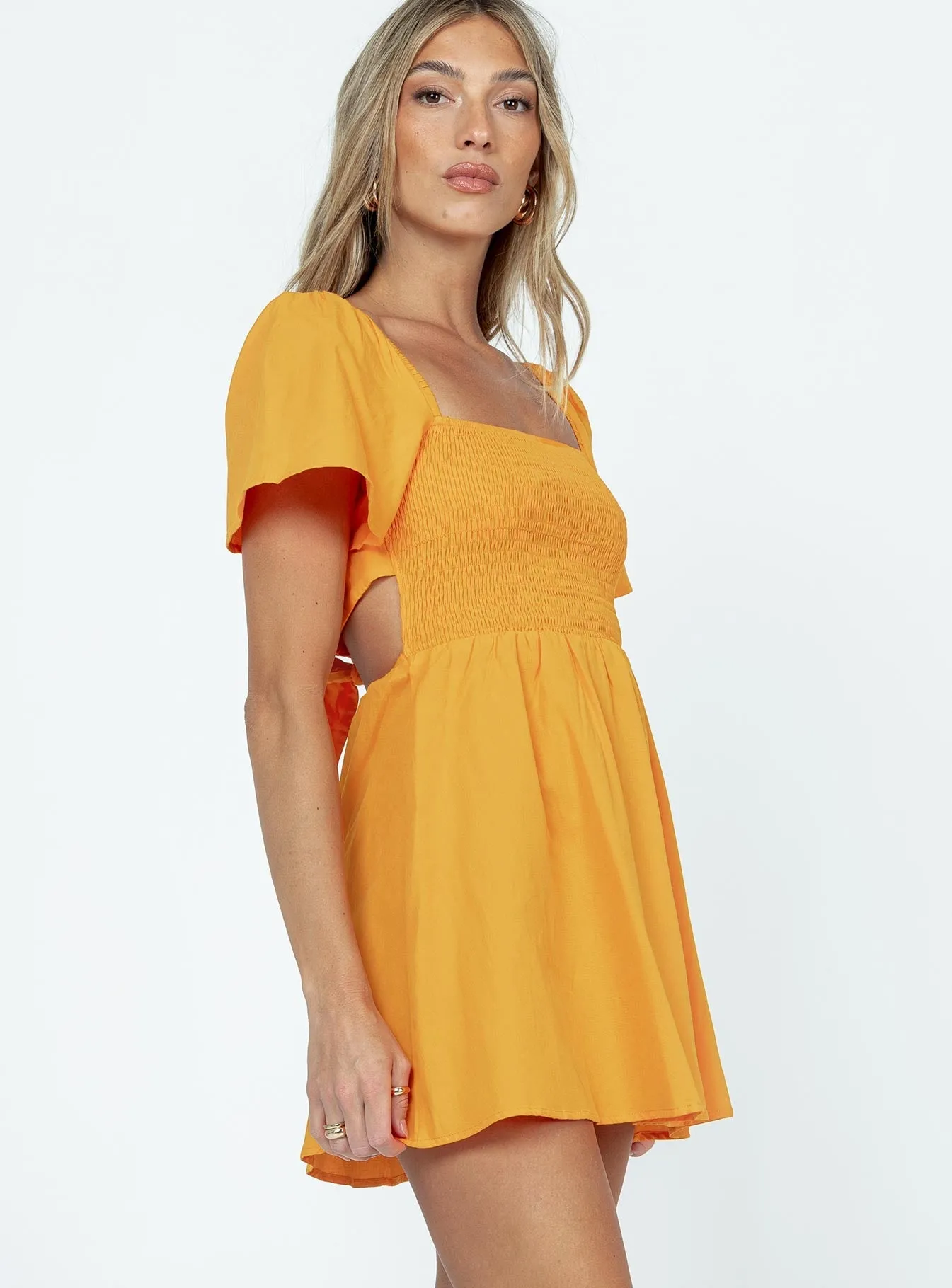 Linen Chic Flattering Style Fit Summer Nights Mini Dress Orange
