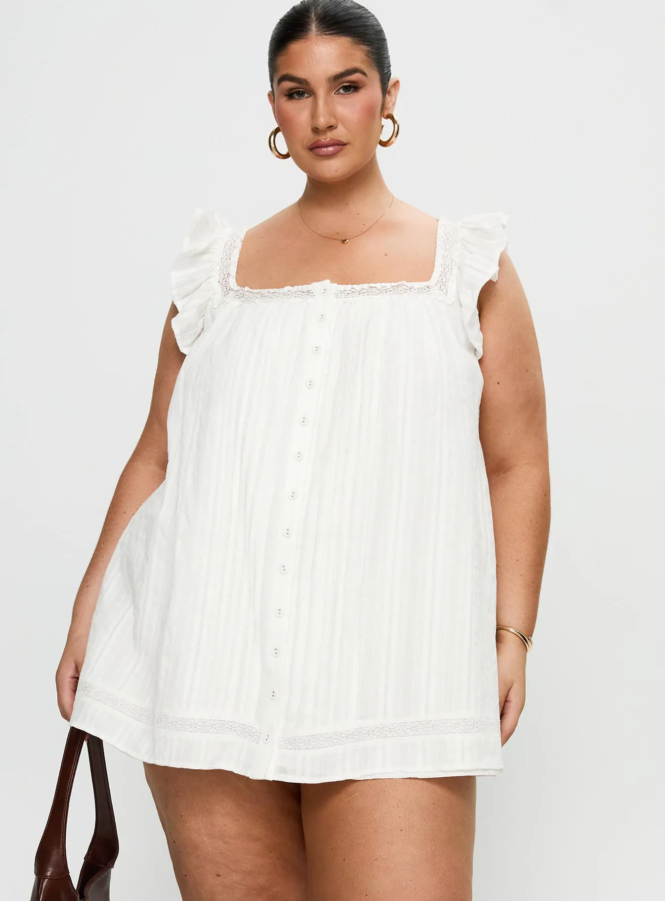 Fitted Design Summerland Broiderie Mini Dress White Curve