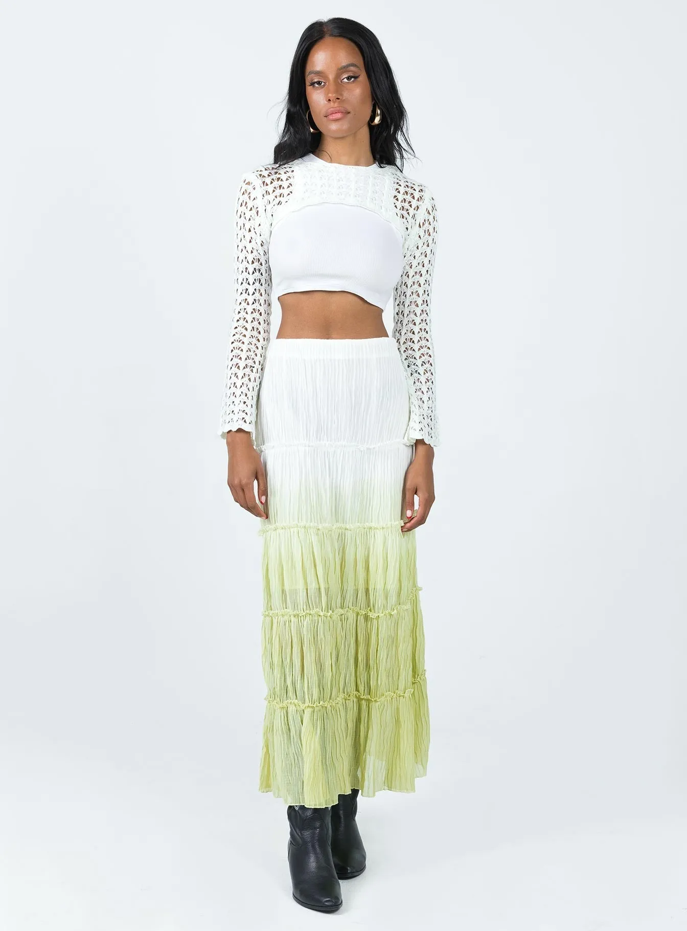 Sun Down Mid Rise Maxi Skirt Green Ombre Subtle Mood Ethically Made