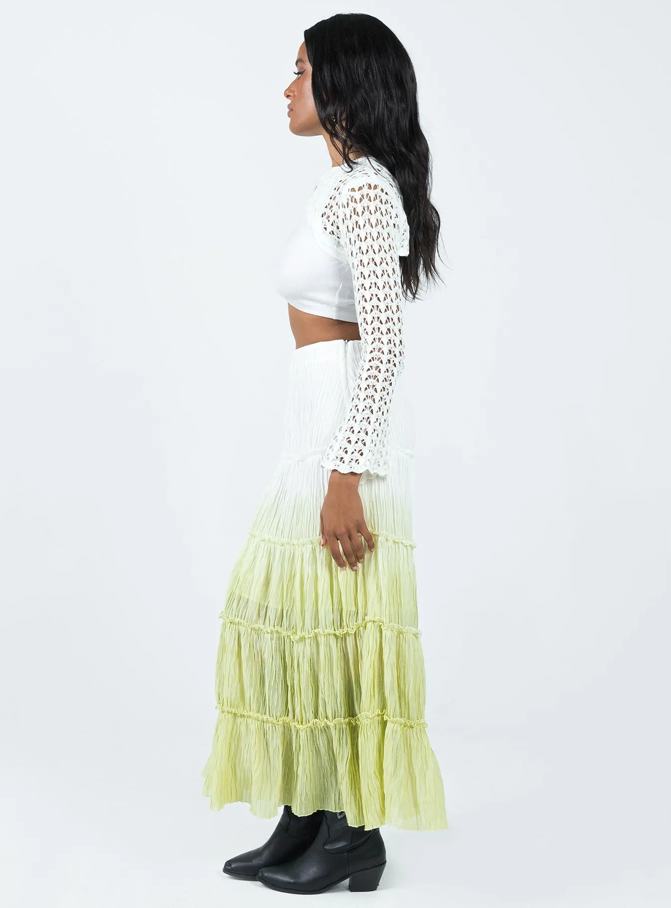 Light Wear Minimal Touch Sun Down Mid Rise Maxi Skirt Green Ombre