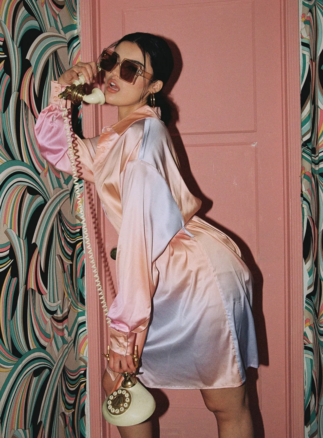 Elegant Fit Sunrise Tie Up Mini Dress Orange Multi