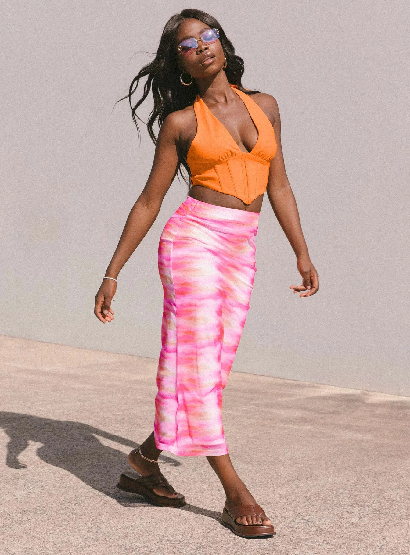 Sunset Trip Midi Skirt Pink Refined Mood Synthetic Blend